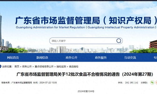 惠州、中山等多地12批次食品抽检不合格，中山视窗发布通报